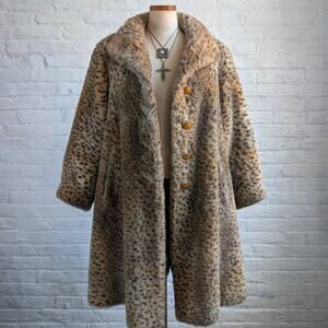 St John Faux Fur Cheetah Trench Coat Y2K Designer Animal Print Luxury Jacket